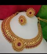 Gold plated traditional kundan pearl choker jewellery set for women