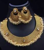Gold plated traditional kundan pearl choker jewellery set for women