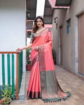 SALMON BEAUTIFUL DESIGNER KUBERAPATTU SILK SAREE 1