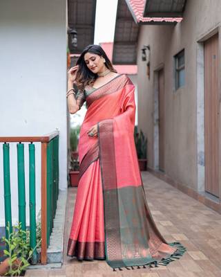 SALMON BEAUTIFUL DESIGNER KUBERAPATTU SILK SAREE 2