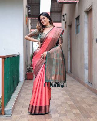 SALMON BEAUTIFUL DESIGNER KUBERAPATTU SILK SAREE 3