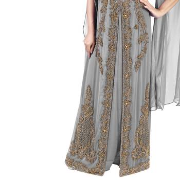 Grey color Long Sleeves Handmade Moroccan Kaftan Embroidered zari work hijab 4