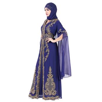 Navy Blue color Long Sleeves Handmade Moroccan KaftanEmbroidered zari work hijab 3