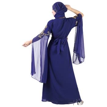 Navy Blue color Long Sleeves Handmade Moroccan KaftanEmbroidered zari work hijab 5