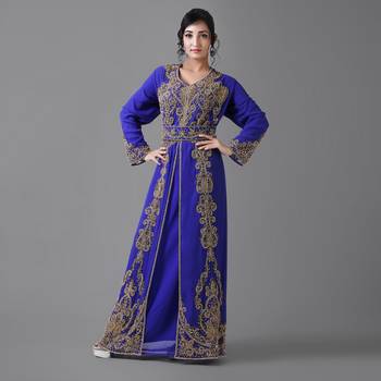 Navy -Blue color Full Sleeves Handmade Moroccan Kaftan With Sun-proof hijab 1