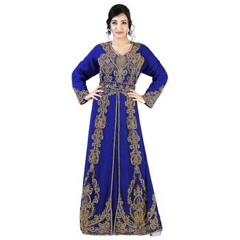 Navy -Blue color Full Sleeves Handmade Moroccan Kaftan With Sun-proof hijab 2