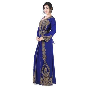 Navy -Blue color Full Sleeves Handmade Moroccan Kaftan With Sun-proof hijab 4