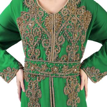 Dark green color full sleeves Handmade Moroccan Kaftan with Sun-proof hijab 2