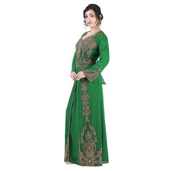 Dark green color full sleeves Handmade Moroccan Kaftan with Sun-proof hijab 3