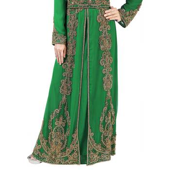 Dark green color full sleeves Handmade Moroccan Kaftan with Sun-proof hijab 4