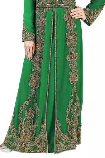 Dark green color full sleeves Handmade Moroccan Kaftan with Sun-proof hijab
