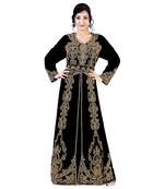 Black color luxurious full sleeves Handmade Moroccan Kaftan with Sun-proof hiijab.