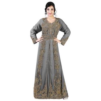 Grey color full sleeves Handmade Moroccan Kaftan with Sun-proof hiijab 1