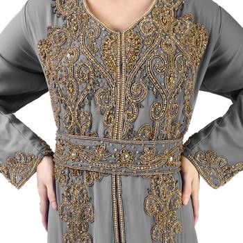 Grey color full sleeves Handmade Moroccan Kaftan with Sun-proof hiijab 2