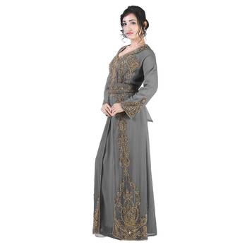 Grey color full sleeves Handmade Moroccan Kaftan with Sun-proof hiijab 3