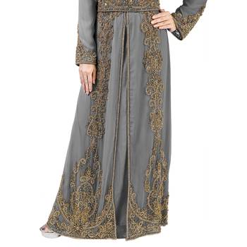 Grey color full sleeves Handmade Moroccan Kaftan with Sun-proof hiijab 4