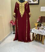 Sale Royal Moroccan Dubai Maroon Kaftan Abaya Evening Islamic Abaya Caftan Aari Stone Work Dress