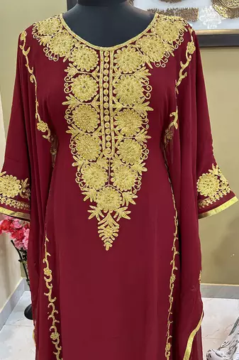 Sale Royal Moroccan Dubai Maroon Kaftan Abaya Evening Islamic Abaya Caftan Aari Stone Work Dress