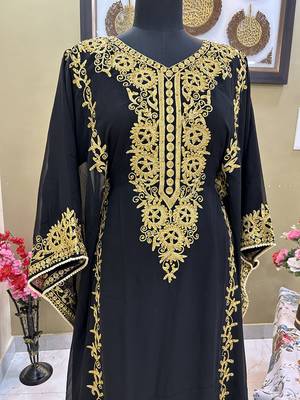 Grand Black Farasha Kaftan Gown with Heavy Gold Zari Work | Luxury Event Dress 3