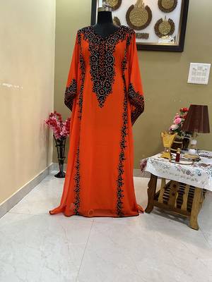 Sale Royal Moroccan Dubai Maroon Kaftan Abaya Evening Islamic Abaya Caftan Aari Stone Work Dress 1