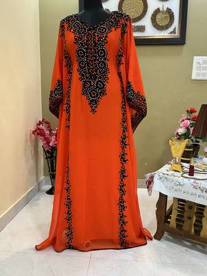 Sale Royal Moroccan Dubai Maroon Kaftan Abaya Evening Islamic Abaya Caftan Aari Stone Work Dress 2