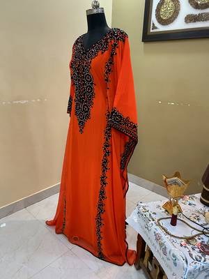 Sale Royal Moroccan Dubai Maroon Kaftan Abaya Evening Islamic Abaya Caftan Aari Stone Work Dress 3