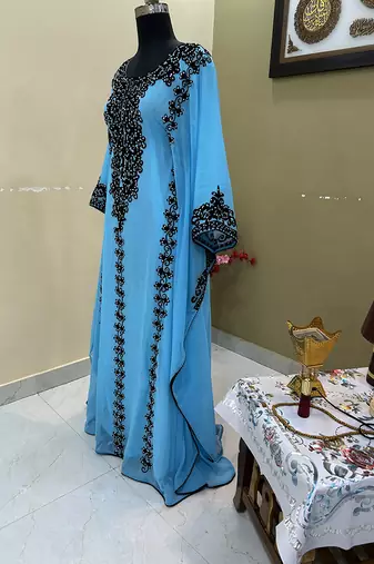 Aqua Georgette Aari Work Kaftan