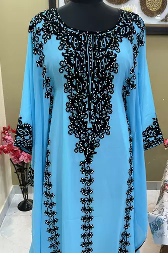 Aqua Georgette Aari Work Kaftan