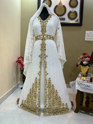 White Georgette Zari Work Kaftan  1