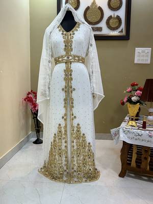 White Georgette Zari Work Kaftan  2