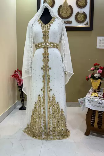 White Georgette Zari Work Kaftan 