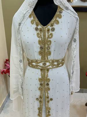 White Georgette Zari Work Kaftan  4
