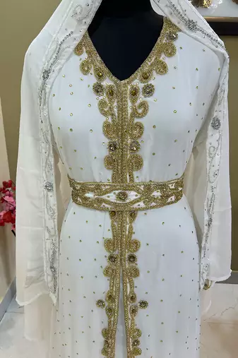 White Georgette Zari Work Kaftan 