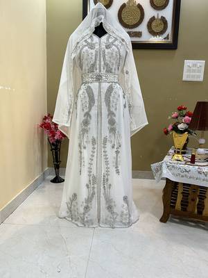 Stunning White Wedding Kaftan with Silver Bead Work 1