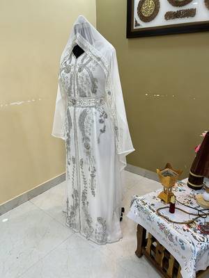 Stunning White Wedding Kaftan with Silver Bead Work 2