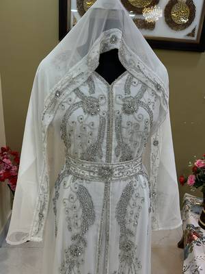 Stunning White Wedding Kaftan with Silver Bead Work 3