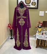 Sale!! Royal Dubai Beaded Wine Kaftan Arabian Plus Size Abaya Party Wear African Clothing Crystal Fancy Work Dress