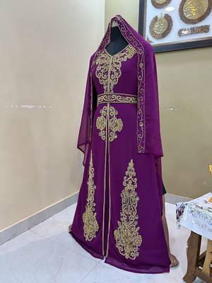 Sale!! Royal Dubai Beaded Wine Kaftan Arabian Plus Size Abaya Party Wear African Clothing Crystal Fancy Work Dress 2