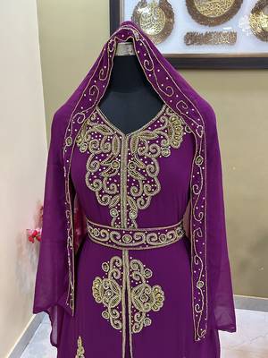 Sale!! Royal Dubai Beaded Wine Kaftan Arabian Plus Size Abaya Party Wear African Clothing Crystal Fancy Work Dress 3
