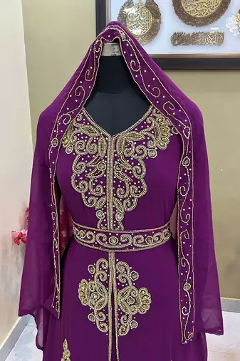 Sale!! Royal Dubai Beaded Wine Kaftan Arabian Plus Size Abaya Party Wear African Clothing Crystal Fancy Work Dress