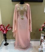 Peach Georgette Kaftan With Beads Embroidery