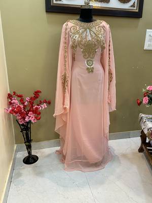 Peach Georgette Kaftan With Beads Embroidery 3
