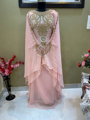 Peach Georgette Kaftan With Beads Embroidery 4