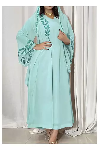 Sea Green Georgette Aari Work Kaftan