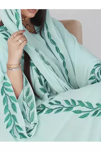 Sea Green Georgette Aari Work Kaftan