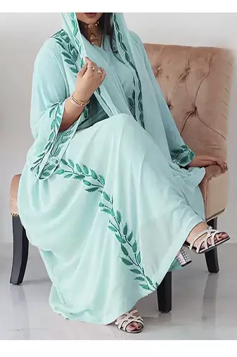 Sea Green Georgette Aari Work Kaftan