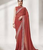 Maroon Color Georgette Fabric Bandhani Saree With Designer Lace And Blouse