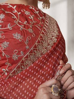 Maroon Color Georgette Fabric Bandhani Saree With Designer Lace And Blouse 3