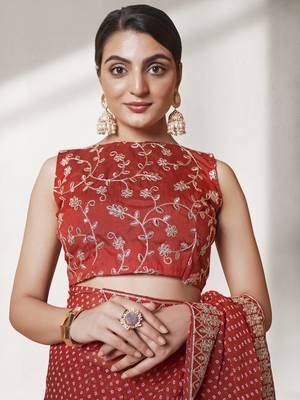 Maroon Color Georgette Fabric Bandhani Saree With Designer Lace And Blouse 4