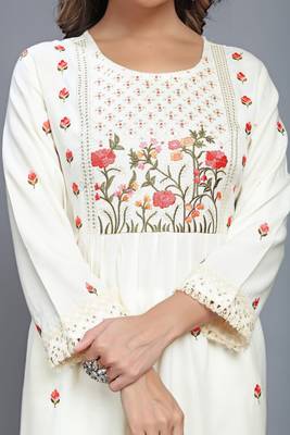  Off-white color Launching New Designer Party Wear Look Fancy Nyra cut Pleated Style Top-Dupatta and Bottom 2